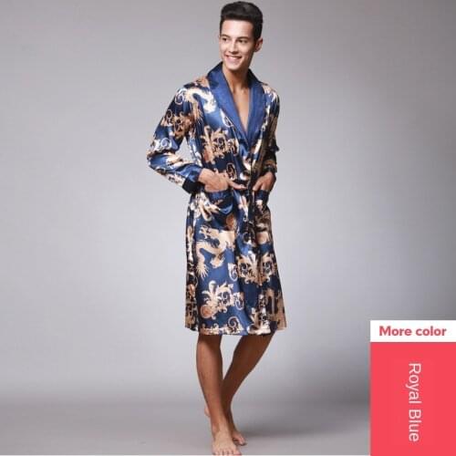 Mens Bathrobes Mens Stain Silk Robes Pajama Robes Soft Summer Pajamas Long Sleeve Housewear Robes