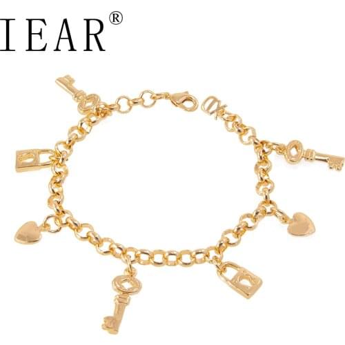 IEAR 18K gold plated Ladies Bracelet Cross Heart-shaped Key Lock Thirteen Pendant Pendant Bracelet