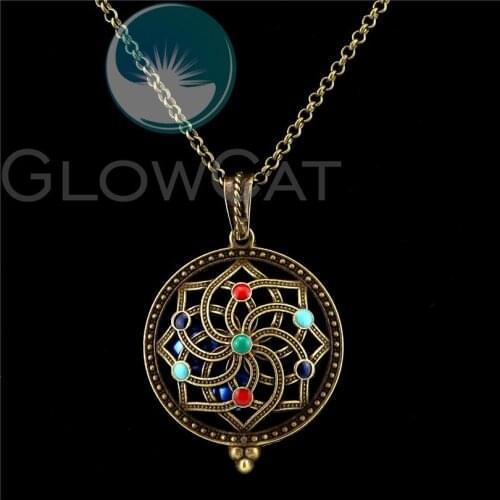 K1083 Enamel Dream Catcher Lotus Perfume Essential Oil Diffuser Oyster Pearl Cage Vintage Bronze Locket Necklace
