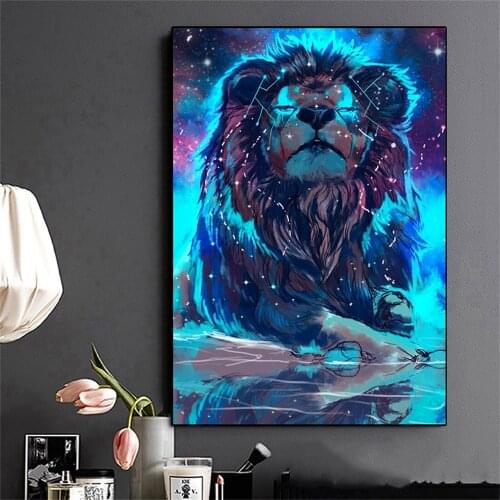 Blue Lion and the Constellation Picture On Canvas Wall Art Posters And Prints Modern Home Decor Wall Painting For Living Room