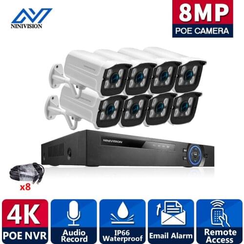 4K Ultra HD POE IP Camera Set 8CH Security Bullet Camera System 8MP H.265 NVR Audio Record Outdoor Video Surveillance KIT