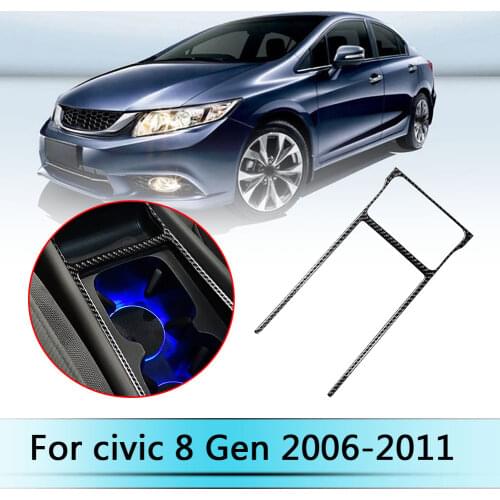 Car Interior Cover Trim Accessories Carbon Fiber Console Cup Holder Frame Cover for Honda Civic 8th Gen 2006-2011