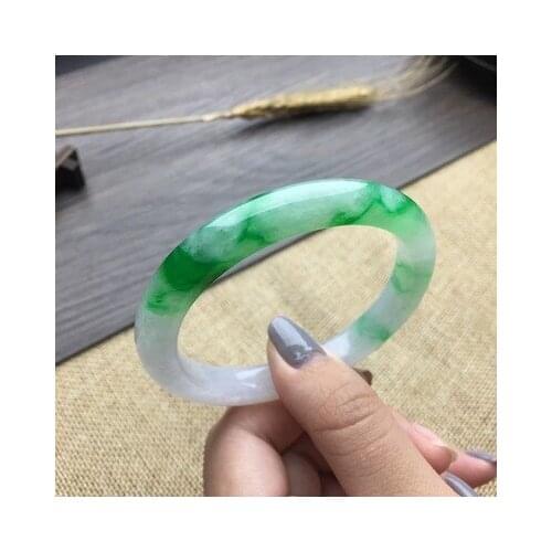 Natural Burmese jadeite and light green two-tone 54-62mm bracelet, elegant princess jewelry, gift for mother and girlfriend