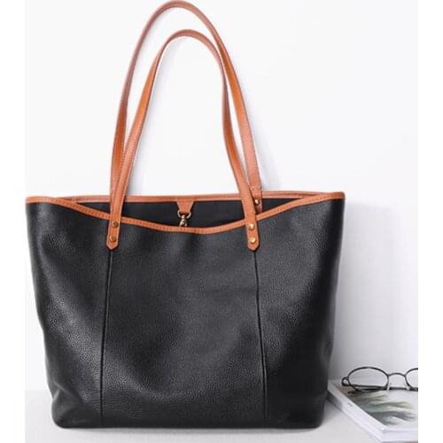 2019 new original tote bag leather simple patchwork colors