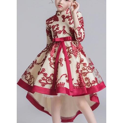 New Chinese Asian Design Kids Dress For Girls Tailing Chinese Style Elegant New Year Princess Children Party Dress 1207