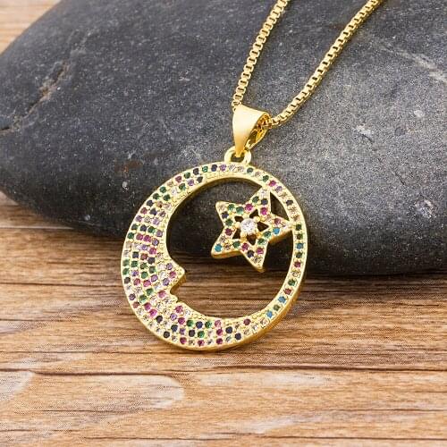 New Arrival Moon Star Pendant Necklace Fashion Chain Choker Necklaces For Women Colorful Crystal Rhinestone Chains Jewelry Gift