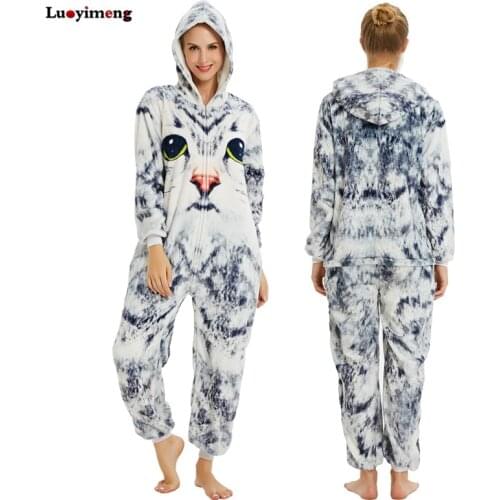 Women Flannel Pajamas Sleepwear Pijama Unicornio 3D Cat Kigurumi Night Onesies Unisex Adult Flannel Pyjamas Mujer Home Clothing