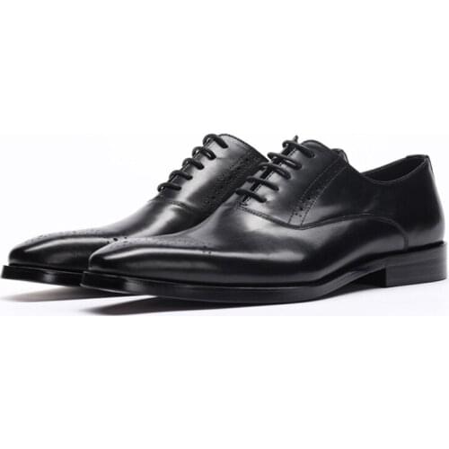 PJCMG Spring/Autumn Mens Genuine Leather Pointed Toe Lace-Up Carved Business Office Wedding For Men Shoes