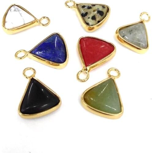 Natural Stone Pendants Triangle Polished Crystal Agates Lapis Lazuli Stone Charms for Jewelry Making Necklace Bracelet Gift