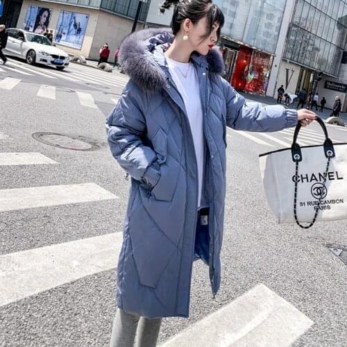 2019 winter new style Korean version down jacket fashion large wool collar women coat long style over knee simple lady clothes