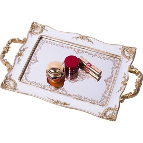 Retro European rectangular resin Mirror Tray Jewelry Storage Plate cake plate dessert table plate