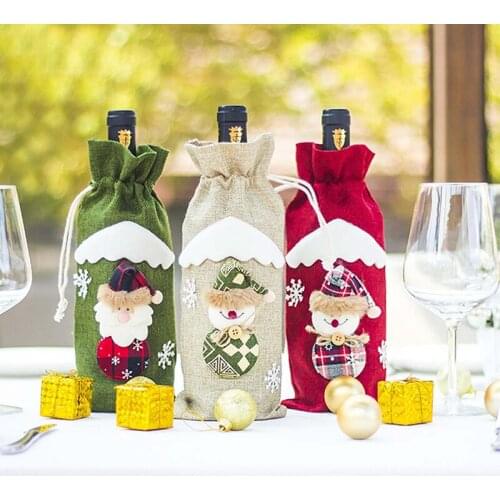 Christmas Wine Bottle Cover Bags Santa Claus Snowman Merry Christmas Decorations for Home Xmas New Year Home Party Table Decor