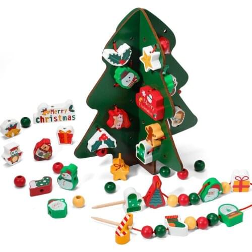 Christmas Wooden Toys Christmas Tree Dress Up Game Building Block Threading Stacking Montessori Education Toy Xmas Gift for Baby
