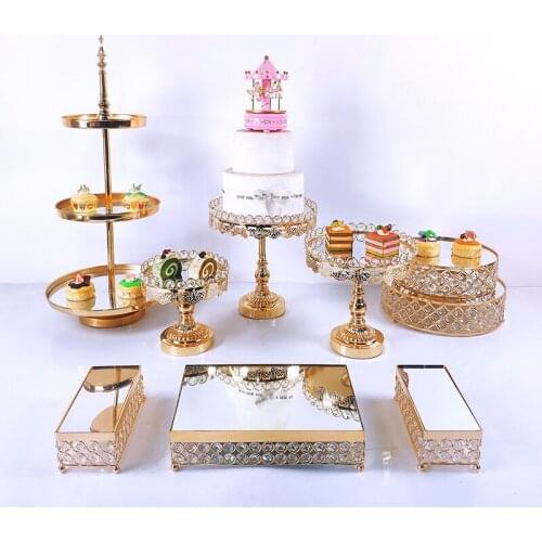 Double Row Crystal Cake Rack Set Metal Mirrors Cupcake Rack Decorate Dessert Rack Wedding Party Display Cake Tray