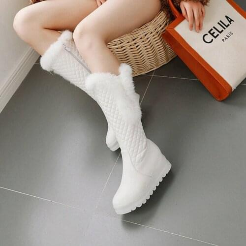 Winter Warm Fur Knee High Boots Womens Snow Boots High Heels Side Zipper Female Shoes Thigh High Boots zapatos de mujer 33 40 43