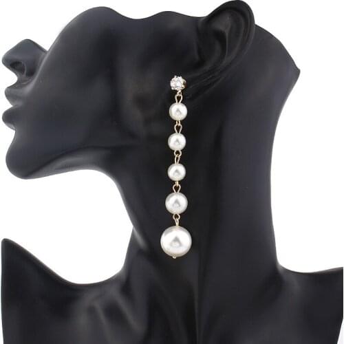 2019 New Pearl Drop Gold Long Chain Tassel Dangle Earrings Womens Fashion Jewelry Pearl Tassel Earrings