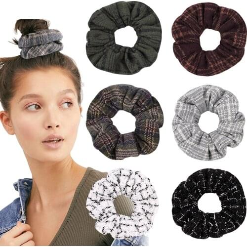 Woolen Scrunchie Stretch Headband Plaid Scrunchies Women Elastic Hair Bands Girls Hair Ties grid Hair Accessories 1009B