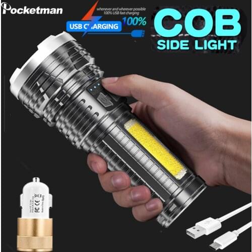 Strong Light Flashlight T6 Flashlight Torch Waterproof Outdoor Lighting USB Charging Floodlight With Side Light Power Display