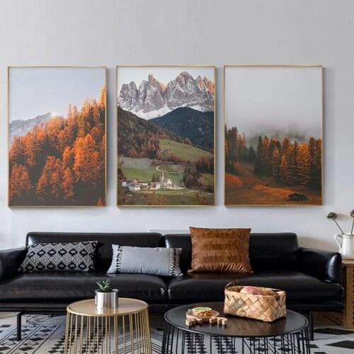 Scandinavian Mountain Foggy Forest Wall Art Poster Photography Print Autumn Nature Landscape Canvas Painting Picture Home Decor
