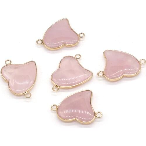 Natural Stone Connectors Heart Shape Rose Quartzs Stone Pendant Link Crystal Charms for Jewelry Making Necklace Bracelet 23x32mm