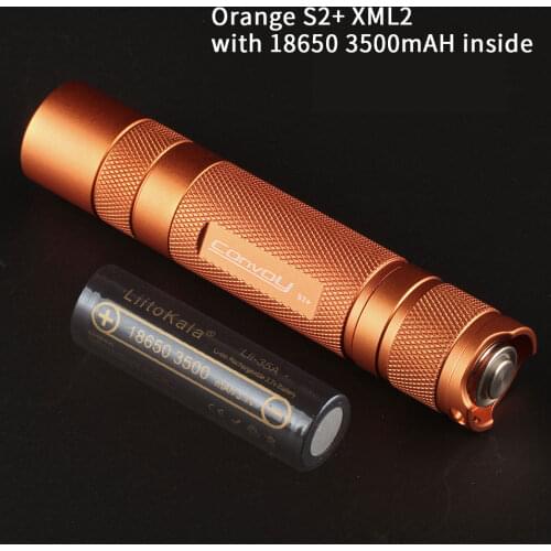 Convoy S2+ Orange Cree XML2 U2-1A EDC LED Flashlight,torch,lantern,with 18650 3500mAH battery inside