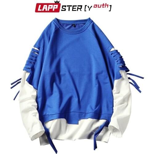 LAPPSTER-Youth Men Japanese Streetwear Hoodies Sweatshirts 2021 Man Blue Hip Hop Designer Ribbons Hoodie Korean Hoodie Plus Size