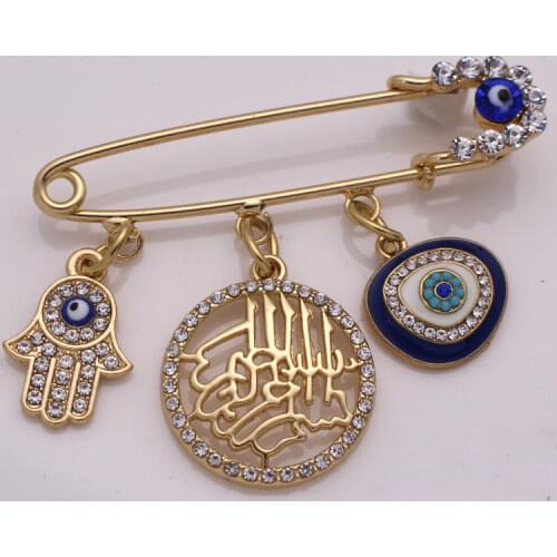 In the name of Allah the mercifu turkish evil eye hamsa hand of fatima Stainless steel brooch baby pin accept drop shipping