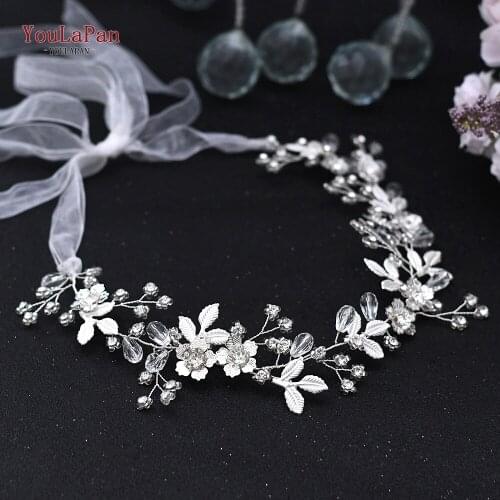 YouLaPan HP350 Elegant Bridal Headbands Alloy Leaf Bridal Hair Vine with Ribbon Women Bridesmaid Wedding Hair Accessories
