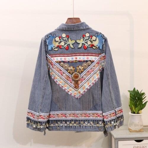 Women Embroidered Denim Jacket 2020 Retro Long Sleeve Loose Jeans Coat Festival Runway Tassel BF Jacket Chic Ladies Outerwear 27