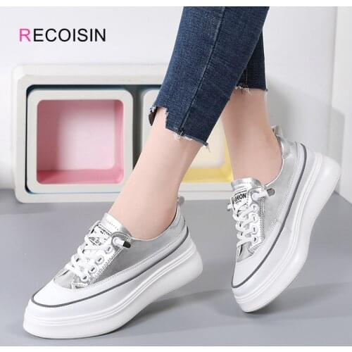 RECOISIN New 2020 Autumn Fashion Women Shoes High Quality Flats Shoes For Women Casual Lace-up White Ladies Shoes zapatos mujer