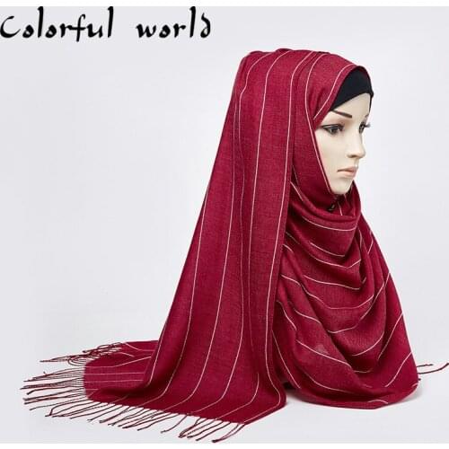 Malaysia hijab cotton hemp striped Plaid Scarf Wholesale Islamic solid color high quality headband muslim dress headscarf turban