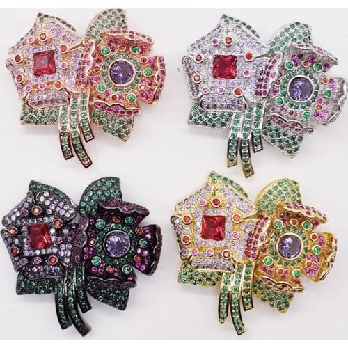 Womens Cubic Zircon Micro pave flower connector for necklace /bracelet golden plated