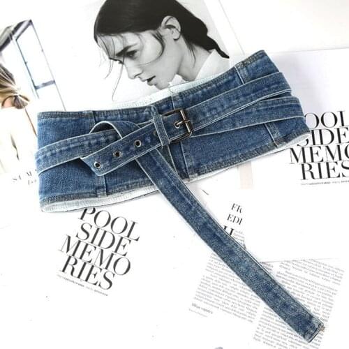 HATCYGGO Denim Belt Women Wide Cummerbund Corset Belts Luxury Designer High Waist Belt Female For Dress Decorative Belt 2021
