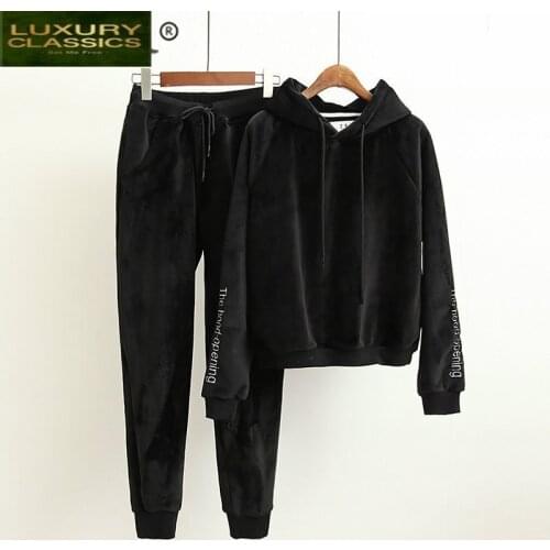 Women Two Piece Tracksuit Set Costumes Winter Female Sets 2021 Autumn Thick Warm Hooded Sweatershirts Conjunto B194-71438