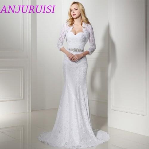 Elegant White Lace Mermaid Wedding Dress 2020 Bridal Wedding Gown Real Photos vestido de novia sirena With Jacket Cheap gelinlik