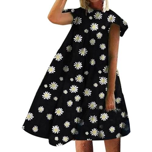 Summer Dress For Womens 2021 Floral Star Print Short Ruffles Sleeve O-neck A-line Swing Dress Party Sweet wear For Girls Robe