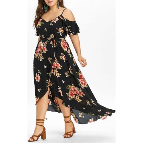 Vintage Dress Plus Size Women Casual Short Sleeve Cold Shoulder Boho Flower Print Long Dress Large Size Elegant Dresses Vestidos