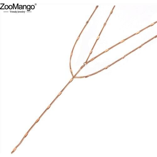 ZooMango Fashion 316L Stainless Steel Double-layer Chain Choker Necklace Bohemia CZ Crystal Pendant Necklace For Women ZN20116