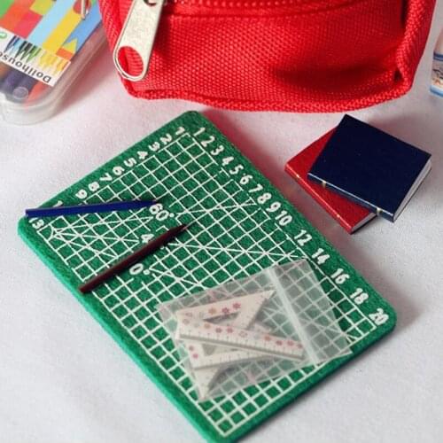 1/4pcs 1:12 Scale Dollhouse Miniature Cutting Mat Scissor Ruler Accessories