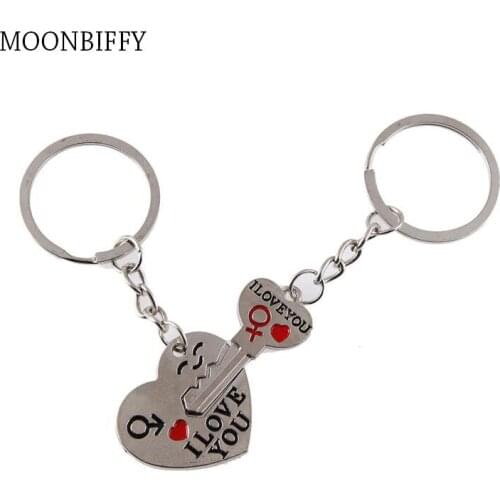 1 Pair Couple I LOVE YOU Letter Keychain Heart Key Ring Silvery Lovers Love Key Chain Souvenirs Valentines Day Jewelry Gifts