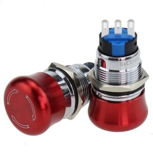 1PCS 19mm Stainless Steel Mushroom Head Emergency Stop Button Metal Emergency Stop Rotary Switch