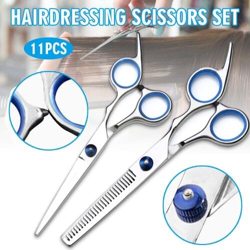 11PCS Professional Hair Cutting Thinning Scissors Salon Hairdressing Scissors Set Barber Tail Comb Cape Hair Cutter Comb Set