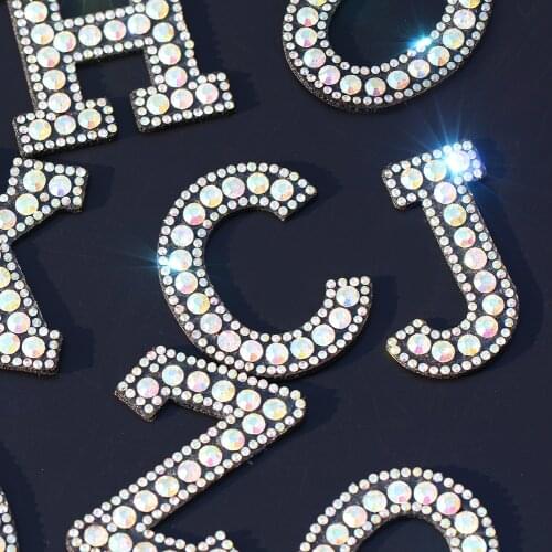 26 English Letters Rhinestones Patch 3D Number Alphabet Rhinestones Applique A-Z 1-9 Iron On Patches Badges For Name DIY Clothes