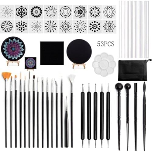 53pcs Mandala Dotting Tools Set for Painting Rock Stone Acrylic Stick Stencil Template Drill Pen Easel Kit