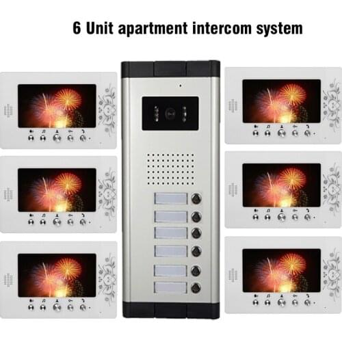 6 Units Apartment Video Intercom System 7 inch LCD Mointor Video Door Phone Doorbell System 1 Camera 6 Monitor