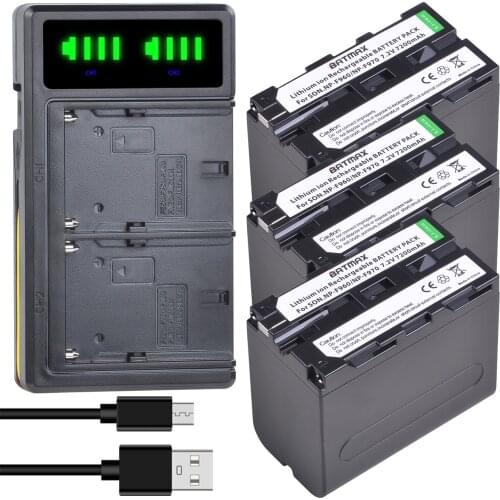 Batmax 3x NP-F970 NP-F960 NP F960 F970 Battery +LCD USB Dual Charger for Sony F960 F550 F570 F750 F770 MC1500C 190P 198P F950