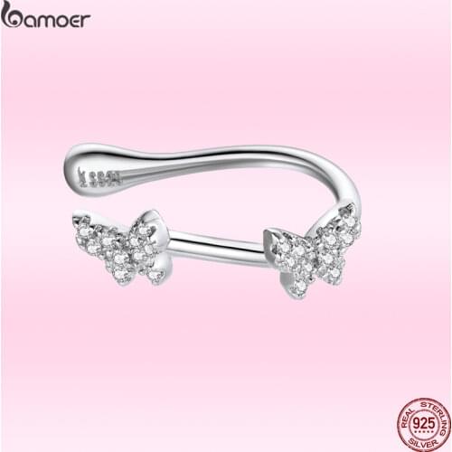 Bamoer Original Exquisite Animal Butterfly Ear Clip for Women 1Pcs 925 Sterling Silver Ear Clip Romantic Wedding Jewelry GXE1202