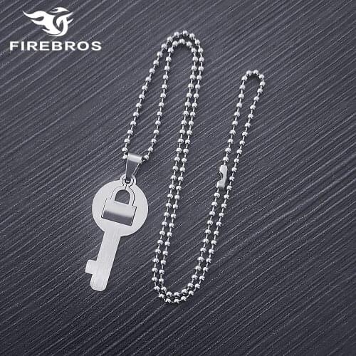 FIREBROS Free 20/24" Bead Chain Silver Color Stainless Steel Lock Key Pendant Necklace Men Women Cheap Jewelry Gift Dropshipping