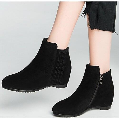 Punk Oxfords Shoes Women Genuine Leather Wedges High Heel Ankle Boots Female Low Top Round Toe Platform Pumps Shoes Casual Shoes