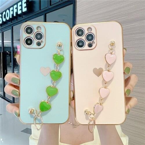 Love Heart Fabric Bracelet Phone Case For iphone 11 12 Pro Max XS X XR 7 8 Plus mini SE 2020 Electroplated Shockproof Case Cover